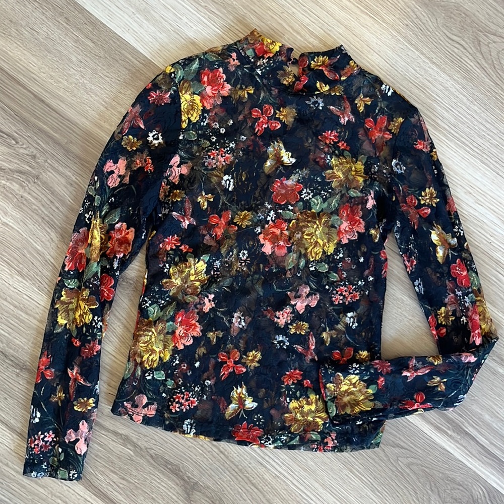 Sassy lace mesh floral shirt